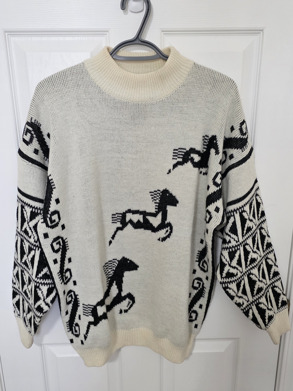 Framboise Cream and Black Horse Motif Knit Sweater